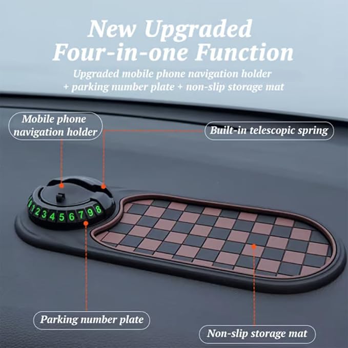 Multifunction Car Anti-Slip Mat, Universal Car Anti Slip Mat Phone Holder, Dashboard Accessories, 360° Rotating, with Tempora