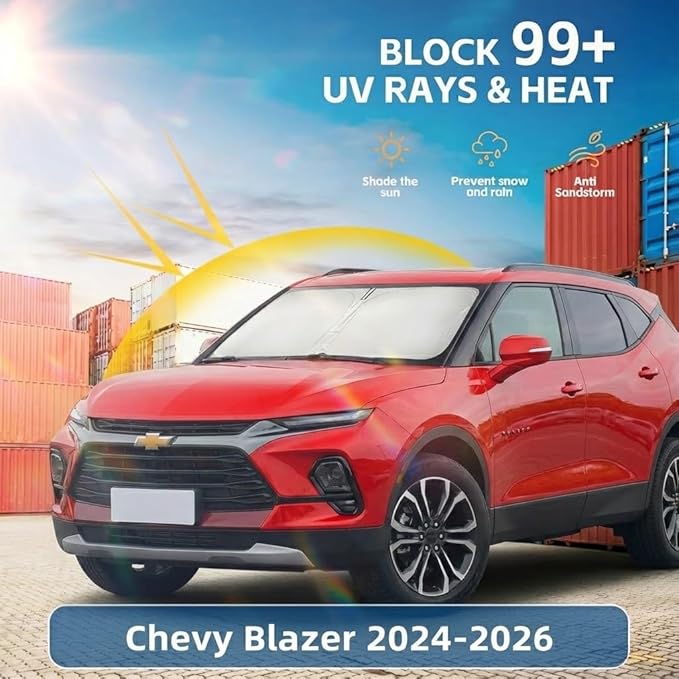 Windshield Sun Shade for Chevy Blazer 2024 2025 2026 Sunshade Front Window Shade Custom Fit Blazer Accessories Sun Visor Foldable Shade Blocks UV Rays Accessories
