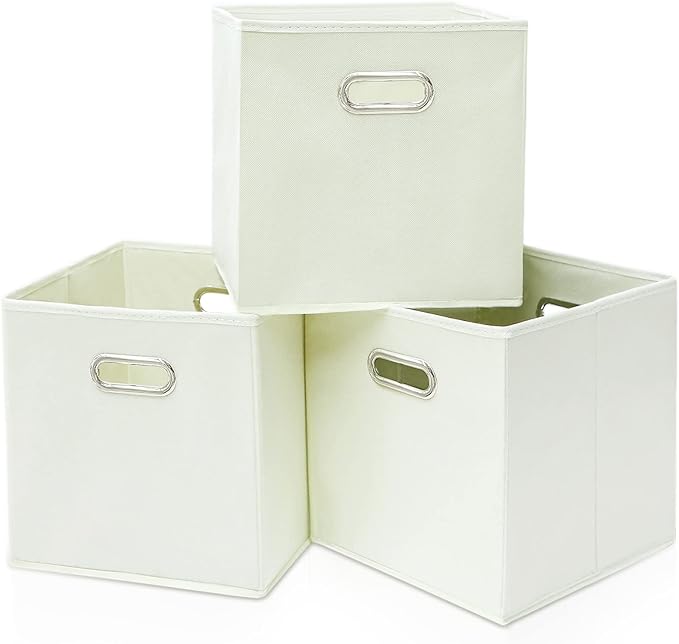 Black Fabric Cubby Storage Bins,13x13x13 Inches ,Cube Organizer Bin Foldable Storage Boxes with Dual Handles Fabric Organizer