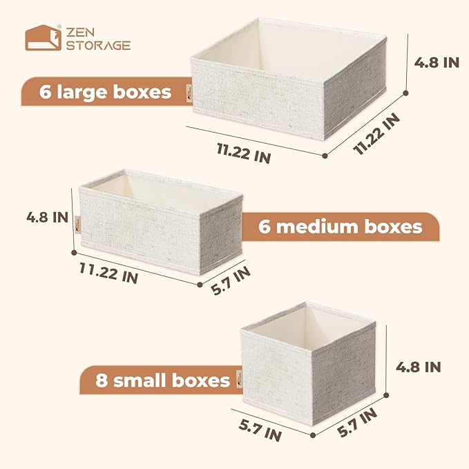 Cotton Linen Drawer Organizers for Baby Clothes, 20Pack Multi-Size Nursery Dresser Dividers for Clothes, Premium Foldable Sto