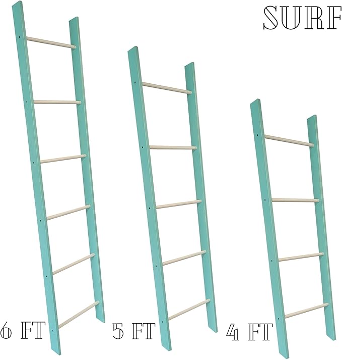 Decorative Blanket Ladder 4ft 5ft 6ft 7ft 8ft Rustic Farmhouse Wooden Quilt Ladder Rack avalible in Red, Blue and White