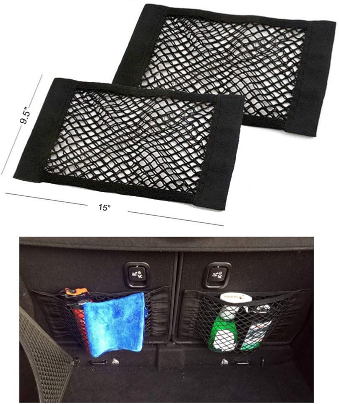 Universal Mesh Cargo Net Storage Net Wall Sticker Organizer Pouch Bag Storage Mesh Net for Car Trunk Storage Add On Organizers for Car Truck (15" x 9.5"(2 Packs, W/Loop))