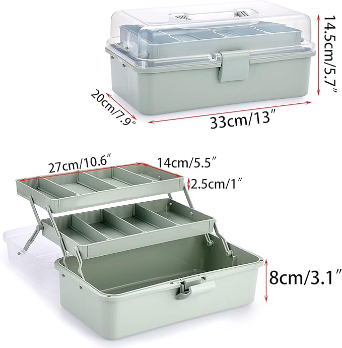 BTSKY 3-Layer Plastic Dividing Storage Box Craft Organizer and Storage with Adjustable Spacers Portable Handled Art Supply Or