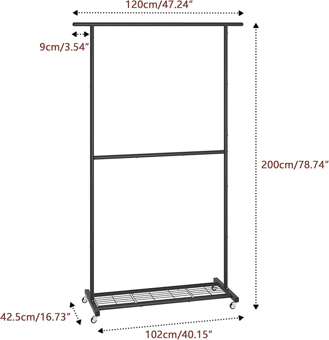 Sywhitta Double Rod Clothing Garment Rack, Rolling Coat Hanger with Bottom Mesh, Clothing Rack for Hanging Clothes, Coats, Sk