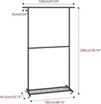 Sywhitta Double Rod Clothing Garment Rack, Rolling Coat Hanger with Bottom Mesh, Clothing Rack for Hanging Clothes, Coats, Sk