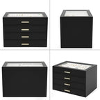 AKOZLIN Jewelry Box with Clear Lid Functional Leather Jewelry Storage Organizer Case 4 Drawers for Women Girls Necklace Ring 