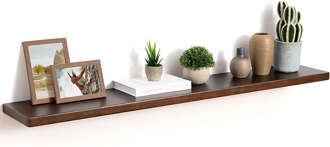 48" Rustic Walnut Wood Floating Shelves, 8 Inch Deep Wall Shelves for Home Decor, Wall Mounted Floating Shelf with Invisible 