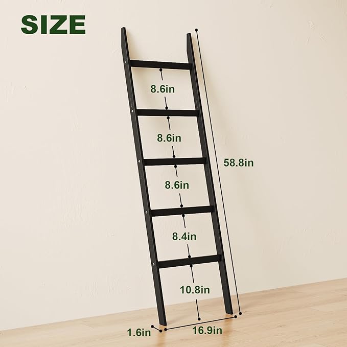 Blanket Ladder Towel Racks For Bathroom 5 Layers Towel Holder 100% Bamboo Wood Sturdy Construction No Need Wall Drilling Quil