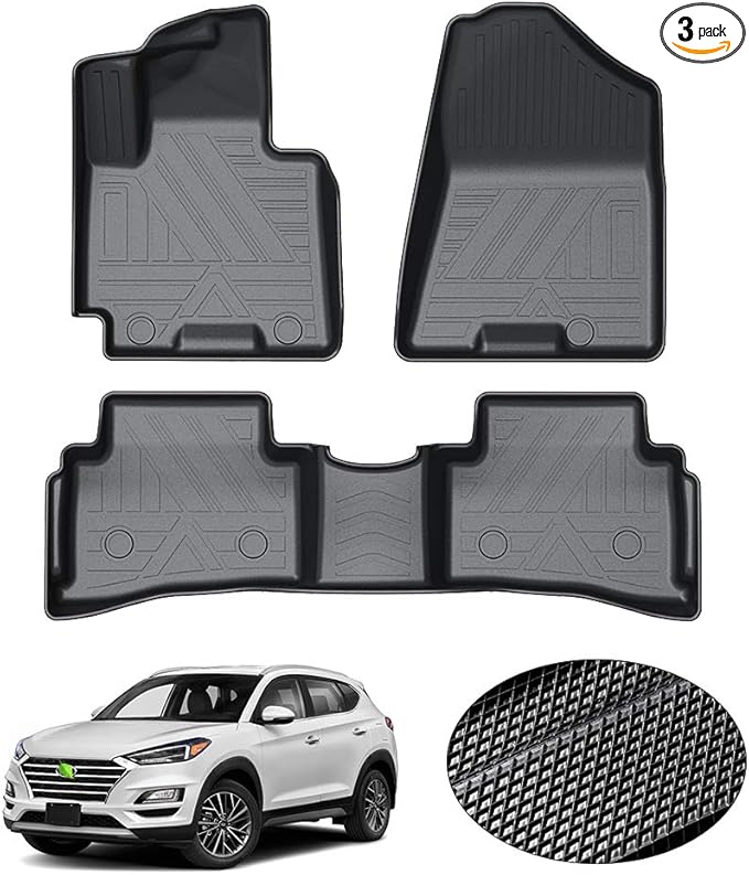 KUST Floor Mats for Hyundai Tucson 2016-2021, All Weather Floor Liners for Tucson Accessories Car Mats Front Rear Set TPE Rubber Raised Edge