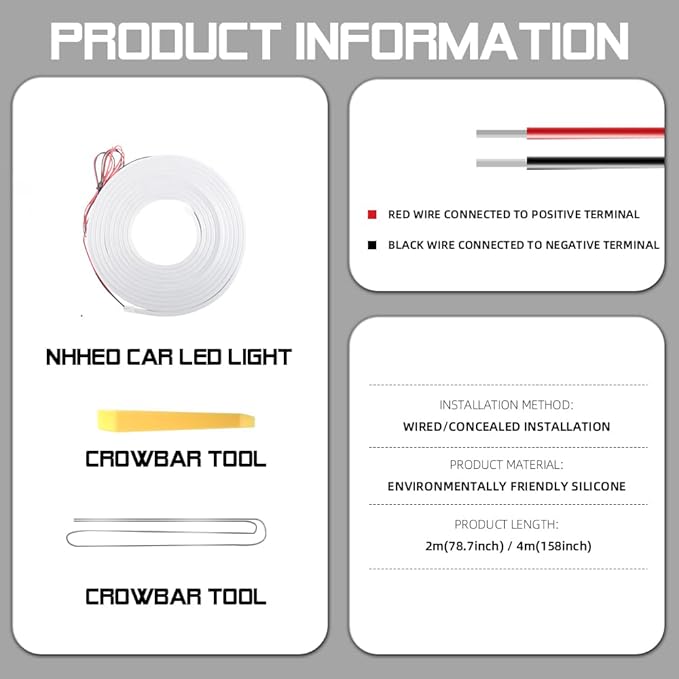 Car LED Strip Light For Trunk, 79Inch IP67 Silicone Waterproof Neon Light Strip Embedded, Flexible Cutting Universal Auto Interior Lights(White)