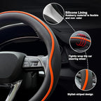 HAOTULE Leather Steering Wheel Cover， with Anti-Slip Stripe Design - Enhanced Grip, Fashion Style, Safe, Non-Slip, Breathable