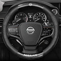 Customized Steering Wheel Cover Compatible with Nissan, Premium Nappa Leather&Bright Carbon Fiber Texture Steering Wheel Cover, with Coasters and 3-in-1 USB Fast Charging Cable (Black)