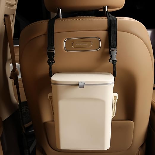 Leakproof Car Garbage Can, Car Trash Bag Sturdy Hanging Garbage Bin with Lid, for Driver and Passenger,Easy to Use Vehicle Trash Can, Suitable for Sedans, SUVs, MPVs & Trucks (White)