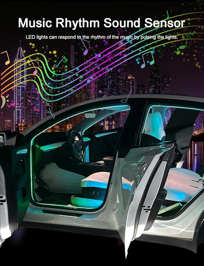 Car Door Ambient Lights, 2pcs LED Interior Atmosphere Light Strip Kit Universal Fit for Most Cars, APP Control RGB Color Changing, Easy Installation