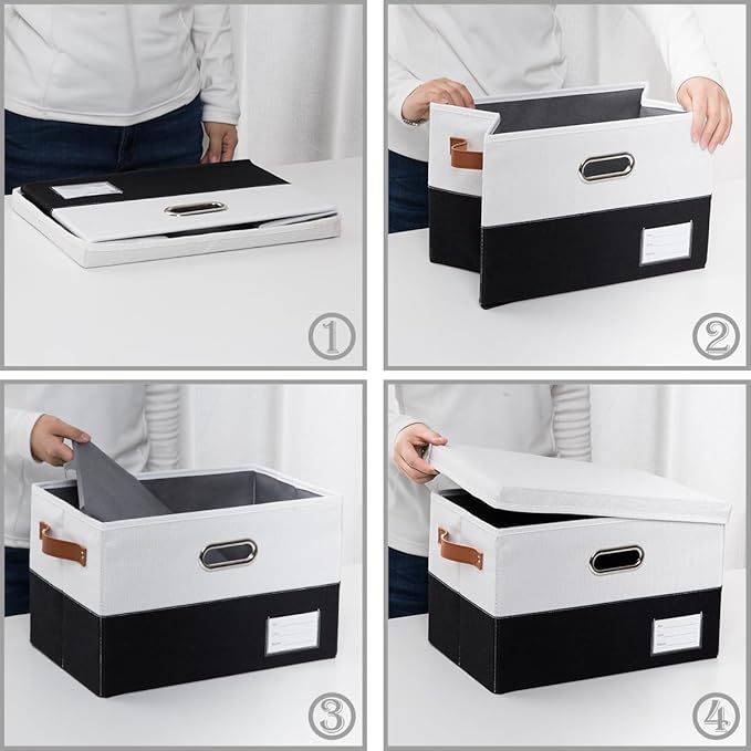 PRANDOM Foldable Storage Bins with Lids [3-Pack] Fabric Collapsible Storage Boxes Baskets Cubes Containers with Handles for C