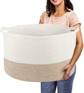 R RUNKA Extra Large Cotton Rope Basket 22" x 14" - Toy Basket for Kids -Blanket Basket for Living Room - Woven Baskets for St