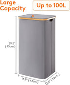 Lifewit 100L Laundry Basket with Lid, Clothes Hampers for Laundry with Bamboo Handles and 1 Removable Bag, Large Foldable Lau