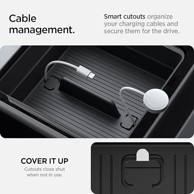 Spigen Armrest Console Organizer for Tesla Model Y Juniper (Standard, Premium & Performance 2026/2025) and Model 3 Highland (Standard, Premium & Performance 2026/25/24)