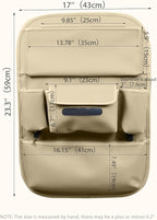 Car Seat Organizers Waterproof Backseat Protector with Storage Pocket Large Leather Kick Mats for Kids Pets Automobile SUV Truck (Beige, Large Pocket)