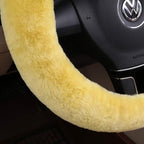 Furry Wool Sheepskin car Steering Wheel Cover for Girls Women Universal car 14 1/2-15 1/2inchs (Lemon Yellow)