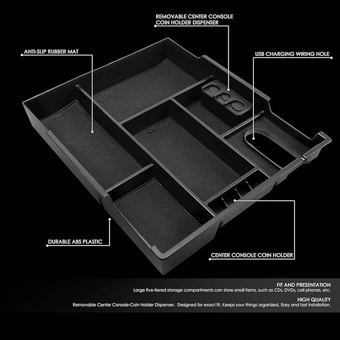 DNA MOTORING ZTL-Y-0019 Center Console Armrest Organizer Tray Compatible with 14-19 Tundra, Black
