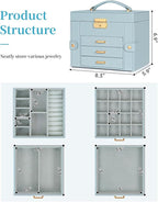 TORIBIO Jewelry Box for Women, Leather Jewelry Organizer with Mirror & Lock, 4-Tier Jewelry Storage Organizer with 3 Drawers 