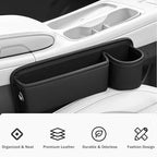 Car Seat Gap Filler Organizer with Cup Holder, Premium PU Leather Interior Accessories for Phone,Sunglasses,Keys, and Small Items, Universal Fit for Car, SUV and Truck,2-Packs Black