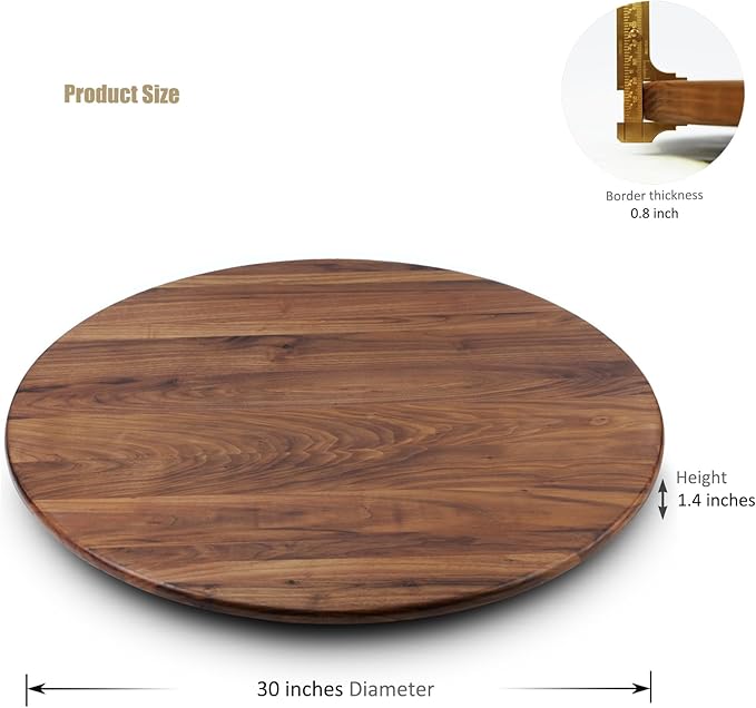 30 Inches Black Walnut Wood Lazy Susan Organizer, Solid Wooden Round Turntable, Rotating Tray for Table Top/Counter Top
