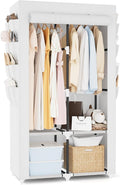 Portable Closet for Hanging Clothes, Portable Wardrobe Closet with Cover, 4 Storage Shelves, 2 Hanging Rods and 8 Side Pocket