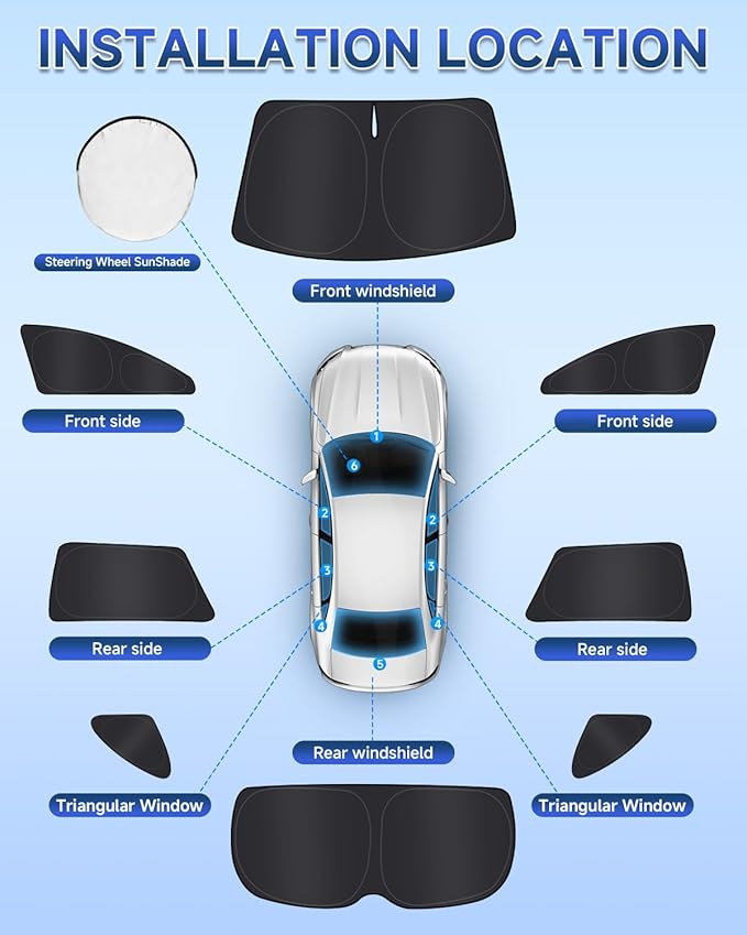 8PCS Window Shades for Outback Wagon 2015-2019 Accessories – Full Coverage Sun Shade for Side Windows, Rear Triangular & Windshield – UV Protection & Privacy for Camping, Napping, Relaxing