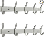 Coat Rack Wall Mount – Brushed Nickel 15 Inch Stainless Steel Hook Rail with 5 Heavy Duty Double Coat Hooks – Wall Mounted Co