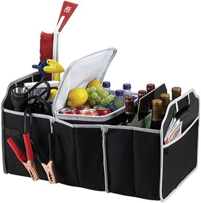 Car Trunk Organizer, Black, 3 Large Sections of Storage, Store Your Cleaning Supplies, Emergency Gear, Groceries, Tools, Great 
