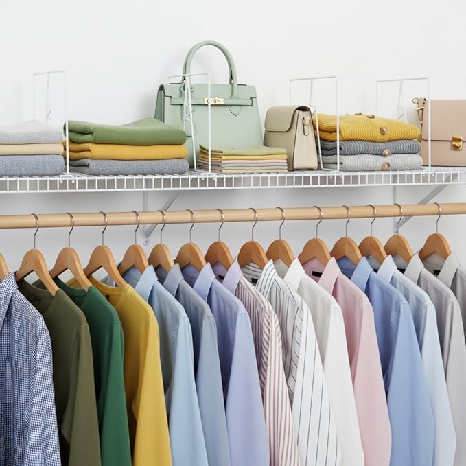 Wire Shelf Dividers - White Closet Organization & Storage Organizer - No Tool Shelf Divider for Wire Shelves - Metal Shelf Ac