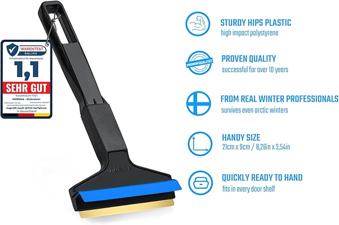 Car Ice Scraper Brass Blade - Fast, Effortless, efficient & Easy - Brass Ice Scrapers for Car Windshield Ice Scraper - Brass Ice Scraper for Car - Original Murska from Europe - for Winter A053
