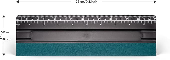 FOSHIO 10 Inch Felt Squeegee for Vinyl wtih Ruler 25CM 4 Round Corners Universal Card, Window Tint Film Installing Hard Black PP Car Vinyl Wrap Scraper Tool