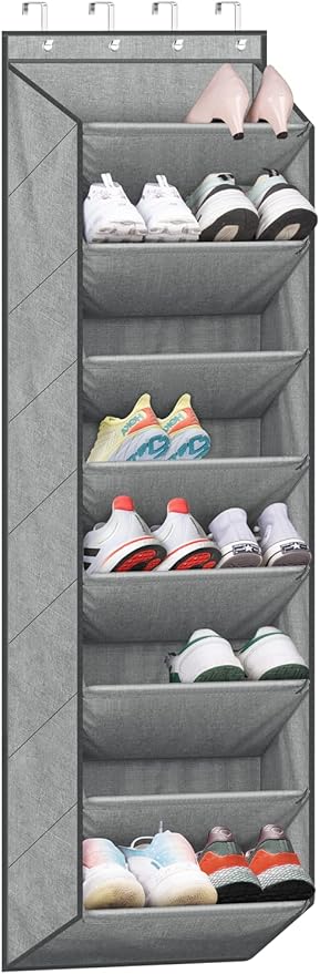 SLEEPING LAMB Over The Door Shoe Organizer for Closet with Large Deep Pockets, Narrow Shoe Rack for Door Hanging Boots Storag