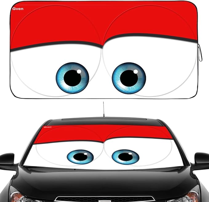 Gven Windshield Sun Shade Universal Fit for Car Window Sunshades Cover Automotive Interior Sun Protector Accessories for Compact& Midsize Sedan,Com& Subcompact SUV,Small Pickup,Wagon(Red, S)