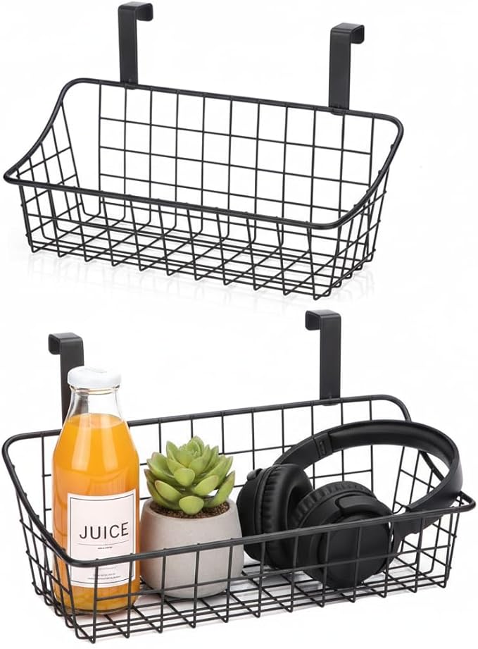LeleCAT Over Cabinet Door Basket with hook Grid Storage Basket, Kitchen Storage Organizer,Over Cabinet Door Organizer,Hanging