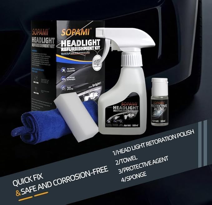 SOPAMI Car Headlight Restoration Kit, Automotive Headlight Cleaner Oxidized and Yellowed Head Light Restoring Kit for All Veh