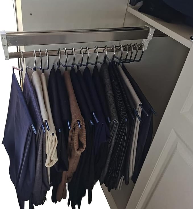 Pull Out Clothes Rail Extendable Pull Out Closet Rod - Adjustable Clothing Organizer Holder, Sliding Clothes Rod Abs Base, Ad