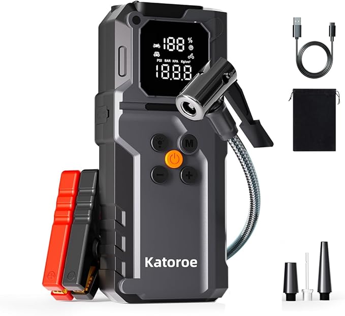 Jump Starter with Air Compressor Jump Box 4000A Portable Jump Starter (9.0L Gas/7.0L Diesel) 12V Car Battery Jumper Starter