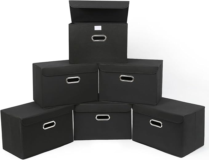 STOREONE Fabric Storage Cube Bins Foldable Organizer Container Collapsible Basket with Lids and Metal Handles, for Home, Bedr