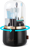 Toothbrush Holders for Bathrooms,Rotating 5-Slot with Cover and Draining Water,Kids Electric Toothbrush Holder and Toothpaste
