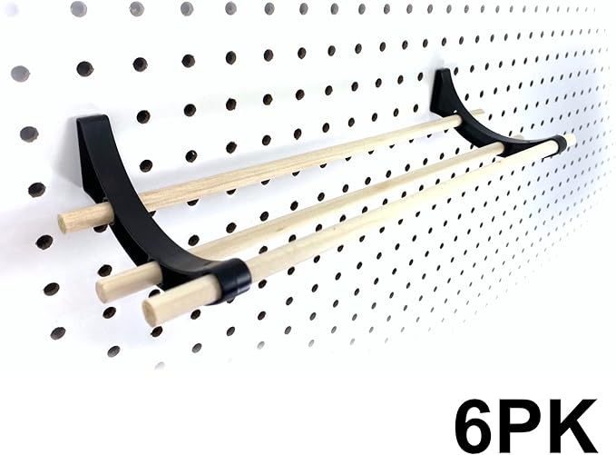 PEGGY Pegboard Accessory Hook and Dowel Organizer Storage for Tape, Steel Wire Spools, Ribbon, Crafts, Hobby, 12” kit (6pk)
