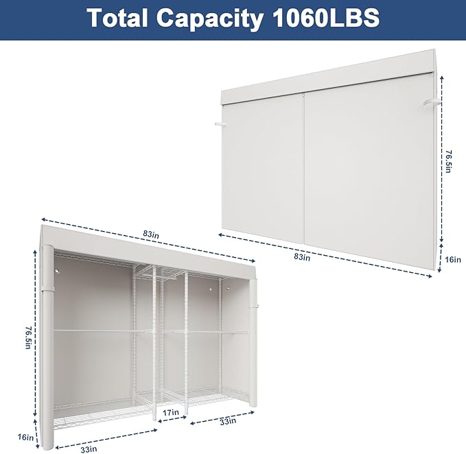 Ulif E12C Max Heavy Duty Closet Organizer System，Freestanding Clothing Rack, Adjustable Garment Rack 83" W x 16" D x 76.5" H 