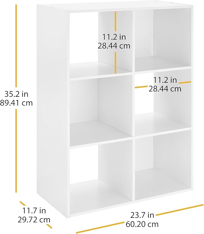 Whitmor 6 Cube Storage Organizer, 3 Tier Stackable MDF Wood Bookcase, Open Storage Display Bookshelf, Storage Cabinet for Liv
