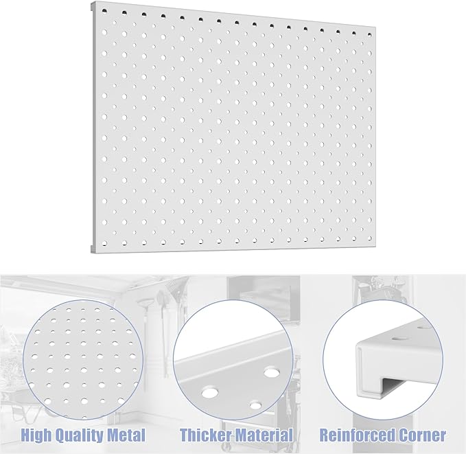 WALMANN 12 x 16 in Metal Pegboard Panels and Hooks for Garage, Tool Organizer Pegboard with Hook - Compatible with 1/8" & 1/4