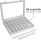 Siveit Velvet Jewelry Tray 48 Grid Jewelry Display Tray Organizer Box with Transparent Lid Rings Earrings Necklaces Pendants 