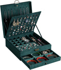 Women Jewelry Box Lockable 3 Layers Large Jewelry Organizer Storage Case for Earrings Necklaces Rings Bracelets,Green Display