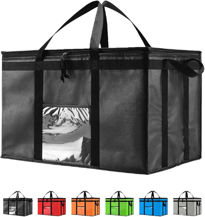 NZ home Insulated Bags for Food Delivery (3XL) Grocery Shopping Cooler Bag, Pizza Delivery, Hot & Cold Catering Tote, Reusable, Foldable & Heavy Duty (Black)
